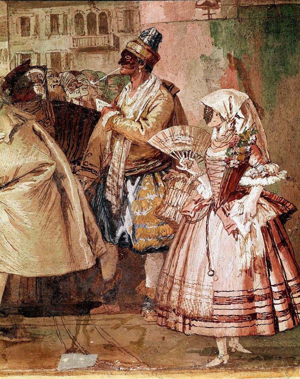 Venetianske masker Detalje af en fresco af Giandomenico Tiepolo (1727-1804) Vicenza fra det 18. århundrede, Villa Valmarana af Giandomenico  Tiepolo