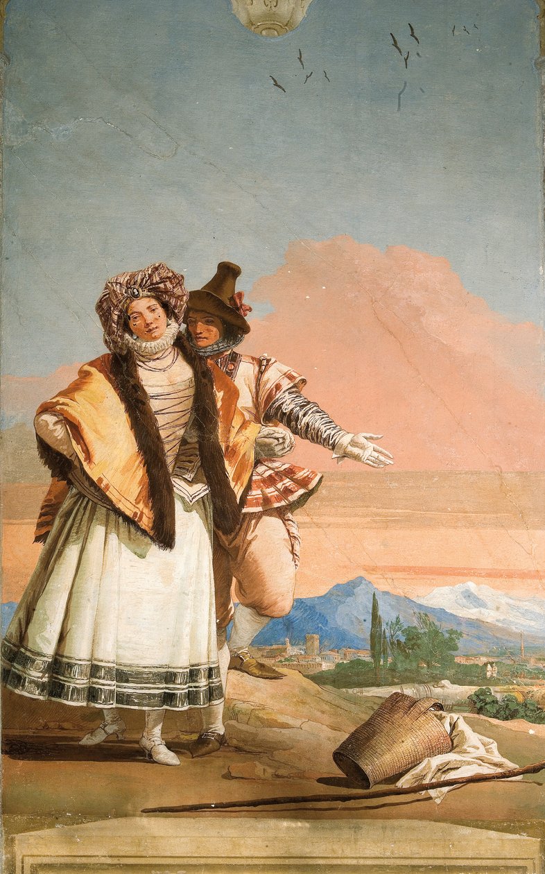 Detalje fra kærlighedserklæringen, fra rummet i den gotiske pavillon, i Foresteria, 1757 af Giovanni Domenico Tiepolo
