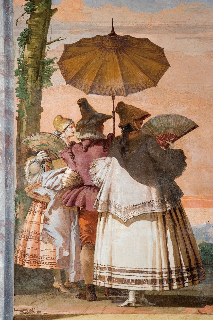 Detalje fra The Summer Walk, fra Room of the Gothic Pavillion, i Foresteria, 1757 af Giovanni Domenico Tiepolo