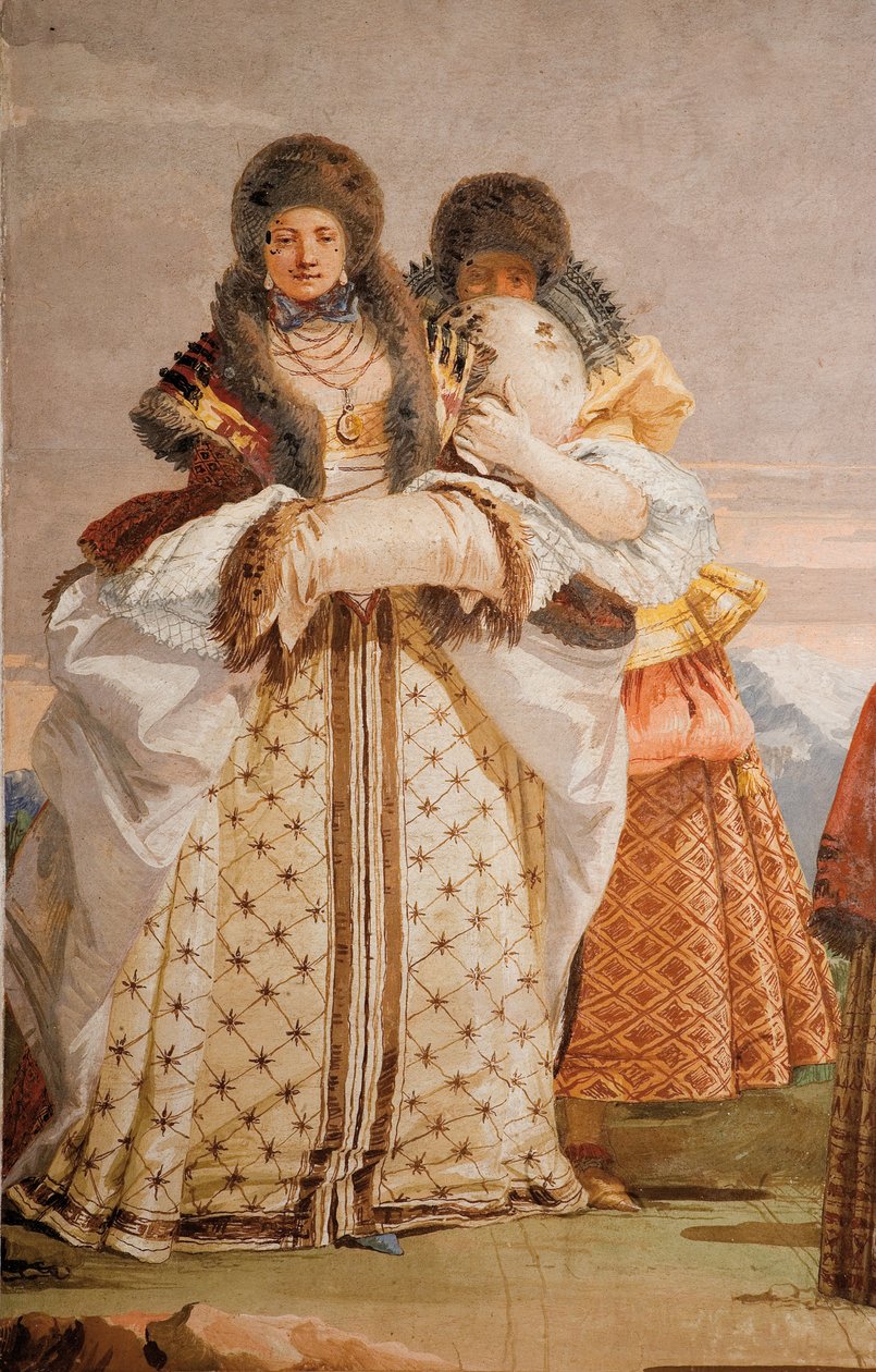 Detalje fra The Winter Walk, fra Room of the Gothic Pavillion, i Foresteria, 1757 af Giovanni Domenico Tiepolo