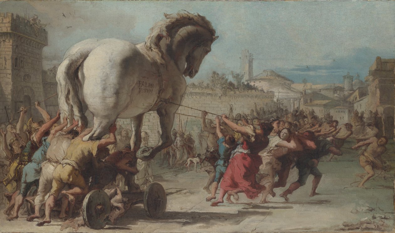 Processionen af den trojanske hest til Troja, ca 1760 af Giovanni Domenico Tiepolo