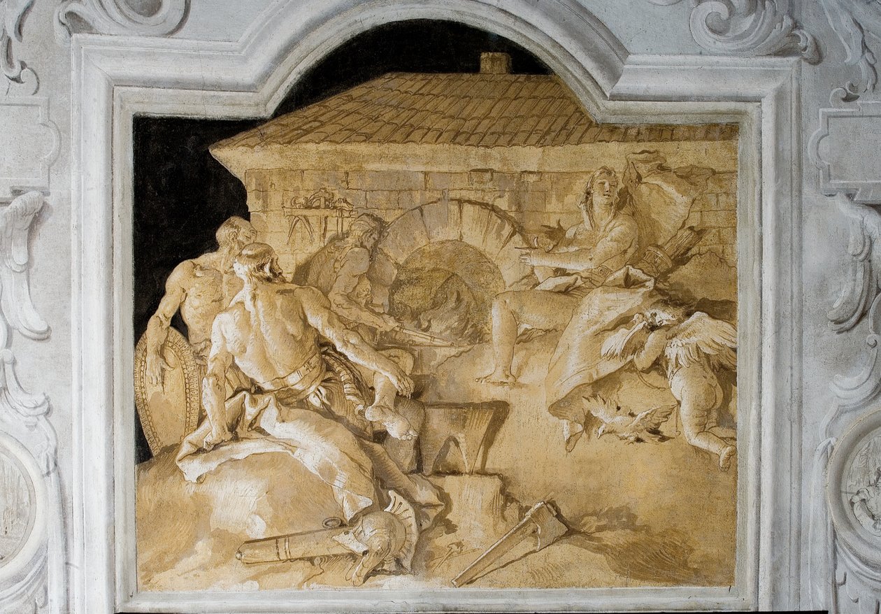 Vulcan in His Forge, fra Æneidens værelse i Palazzina, 1757 af Giovanni Domenico Tiepolo