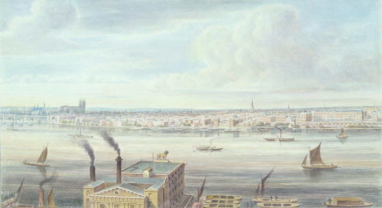 En fin udsigt over London fra Westminster Bridge til Adelphi, 1837 af Gideon Yates