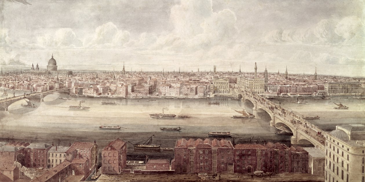Panoramaudsigt over London ser mod nord mellem Southwark Bridge og London Bridge, c.1831 af Gideon Yates
