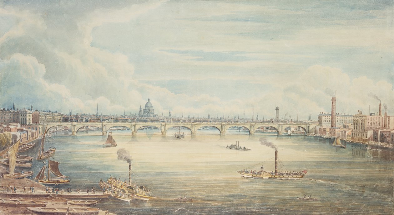 Fra Hungerford Pier, 1837 (wc på papir) af Gideon Yates
