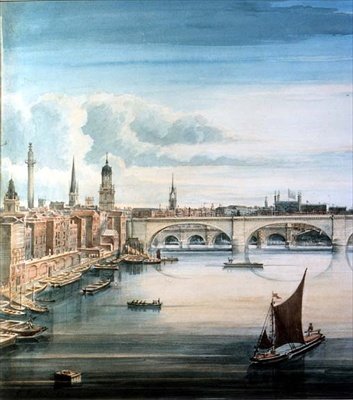 Vestudsigt over New London Bridge og Old London Bridge af Gideon Yates