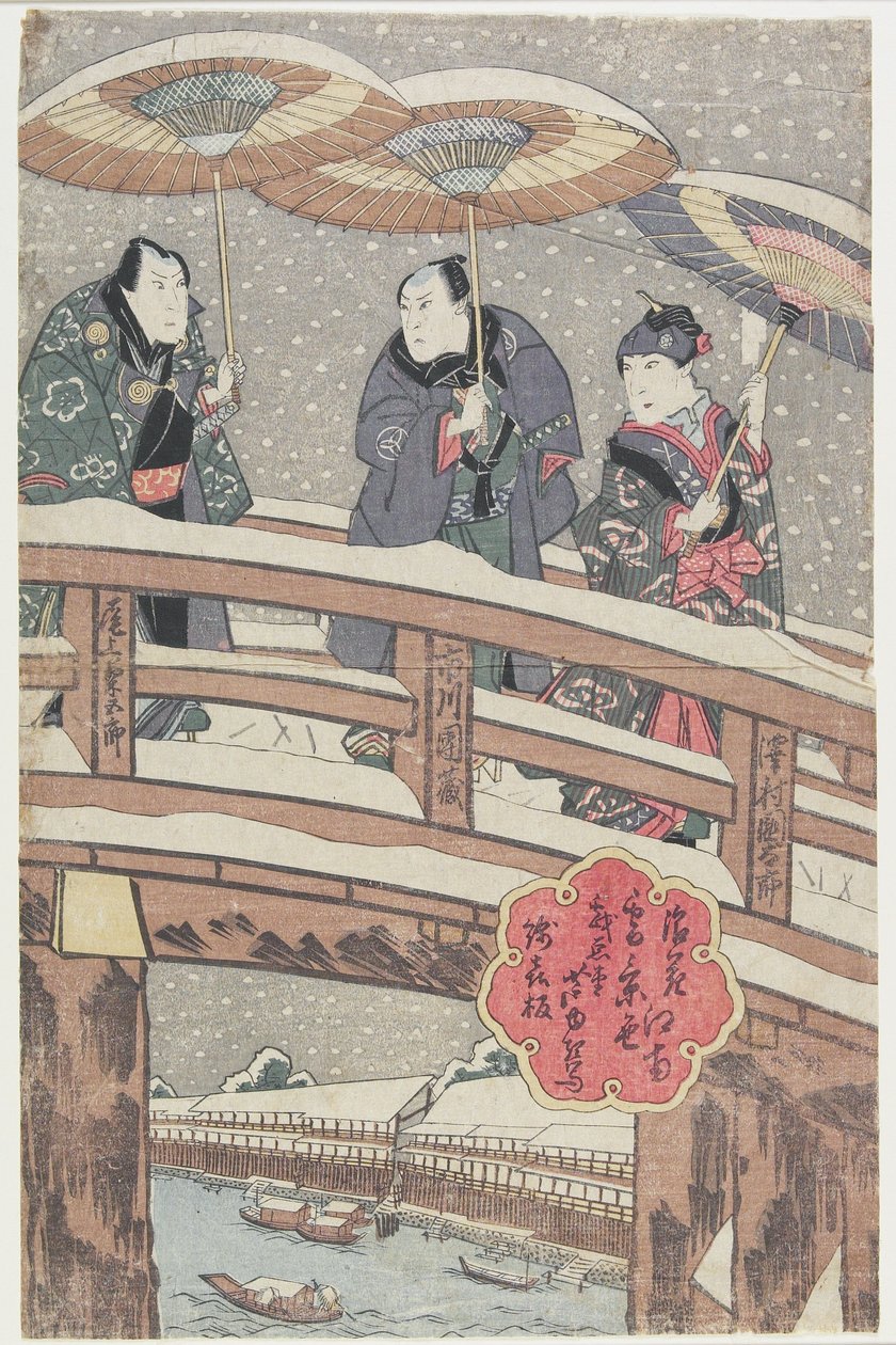 Snescene i Osaka syd for floden, 1825 (træblok i farver) af Gigado Ashiyuki