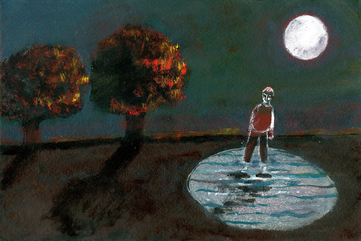 Autumn Becoming Winter, Study For A Night Stroll, 2004, (olie på papir) af Gigi Sudbury