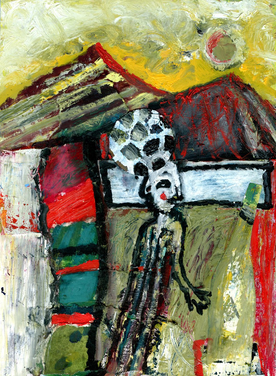 Football in the Mountains, 2015, (blandet medier på gesso board) af Gigi Sudbury