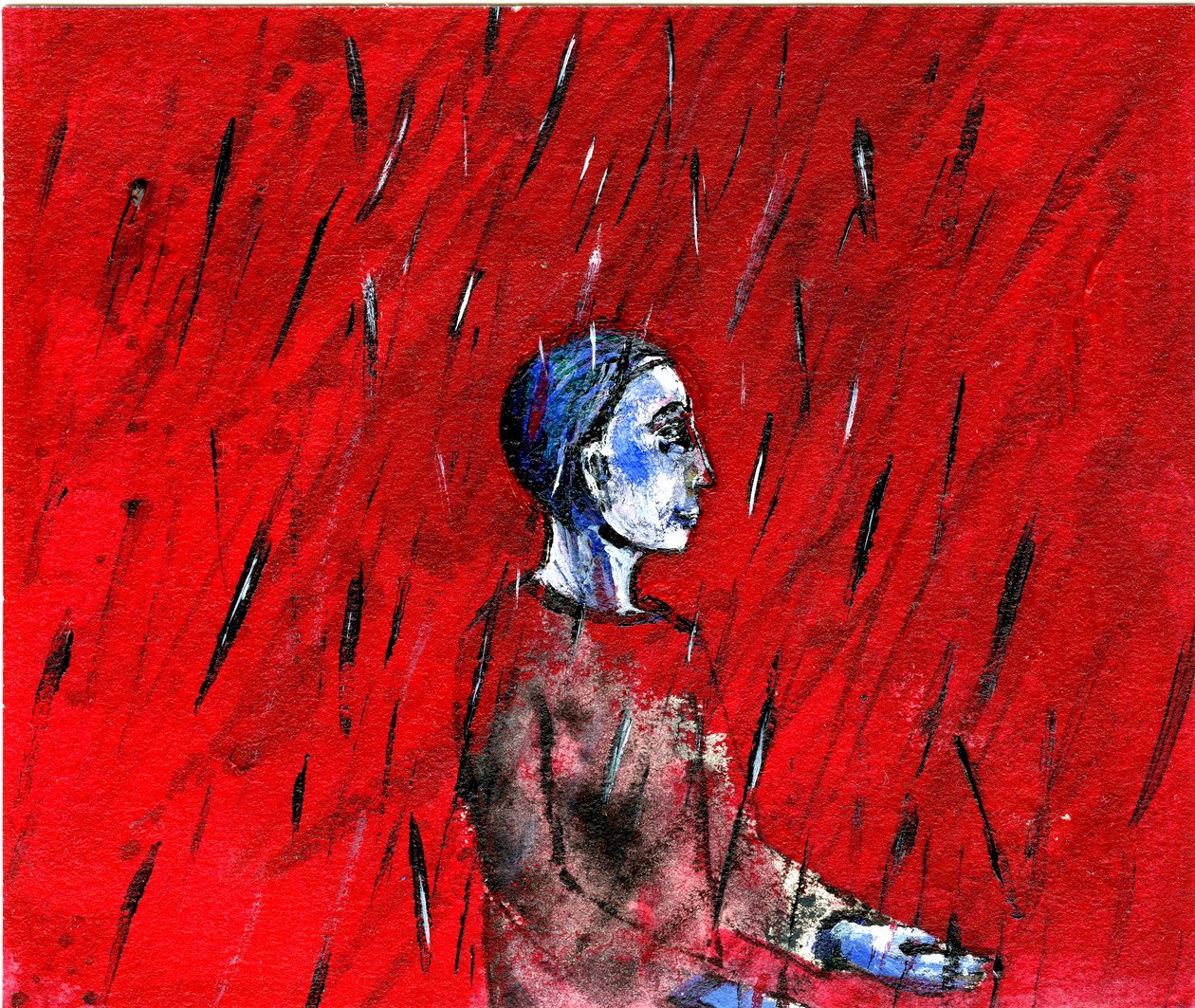 Red Night, Blue Rain, 2005, (olie på papir) af Gigi Sudbury