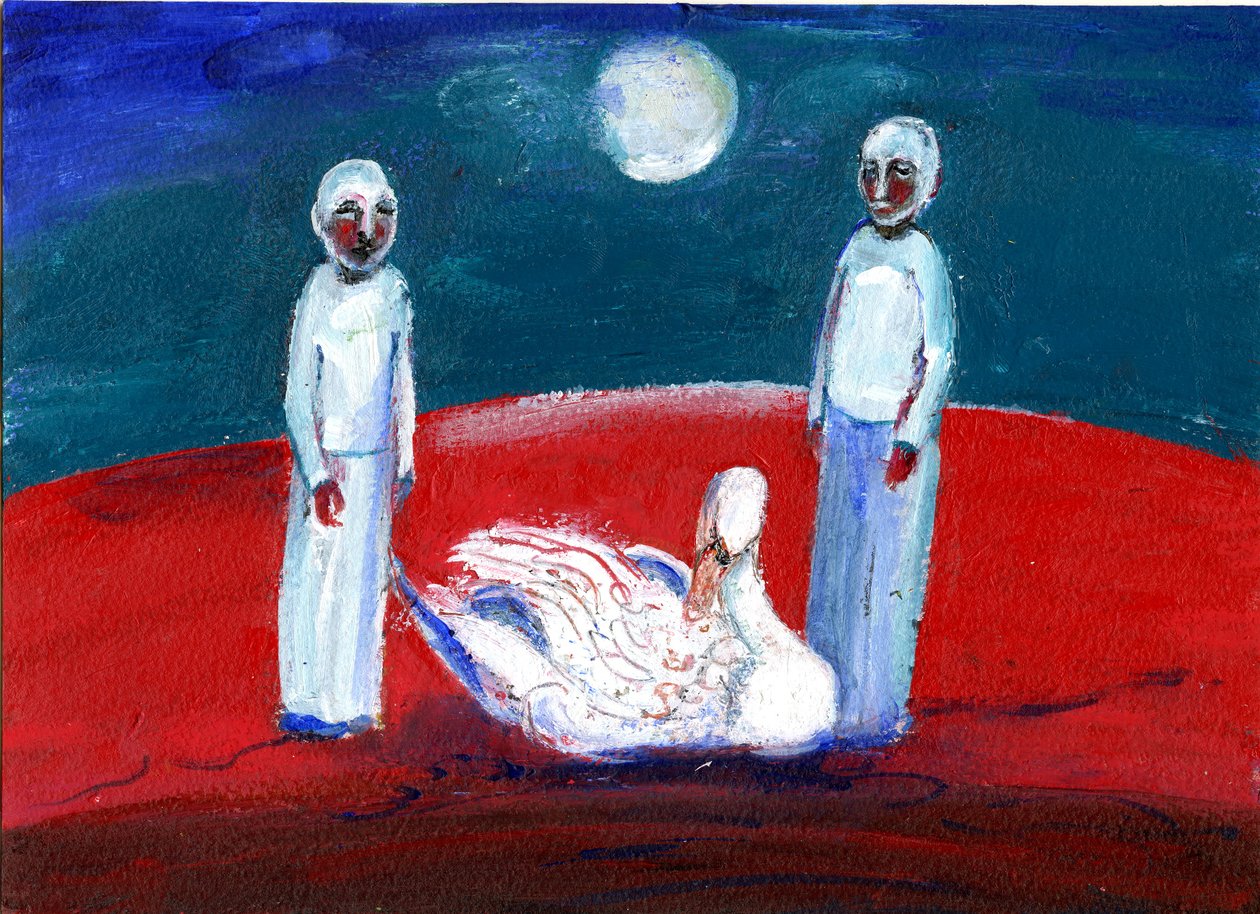 Svane, 2013, (olie på papir) af Gigi Sudbury