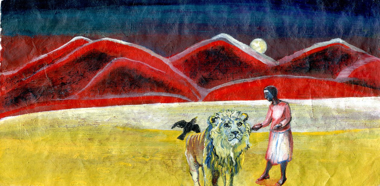 The Lion and The Blackbird, 2004 (olie på papir) af Gigi Sudbury
