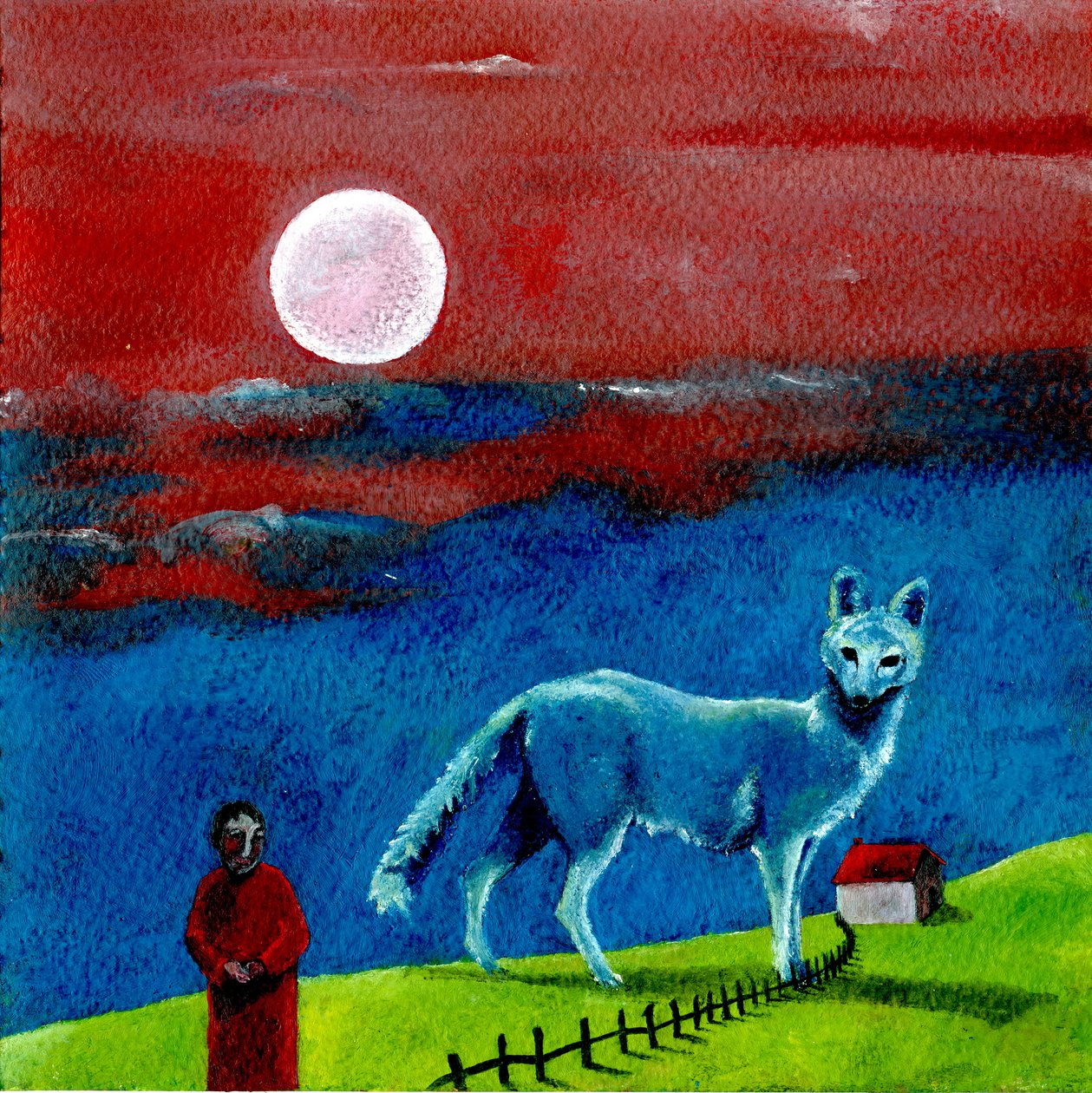 The Wolf And The Moon, 2004, (olie på papir) af Gigi Sudbury