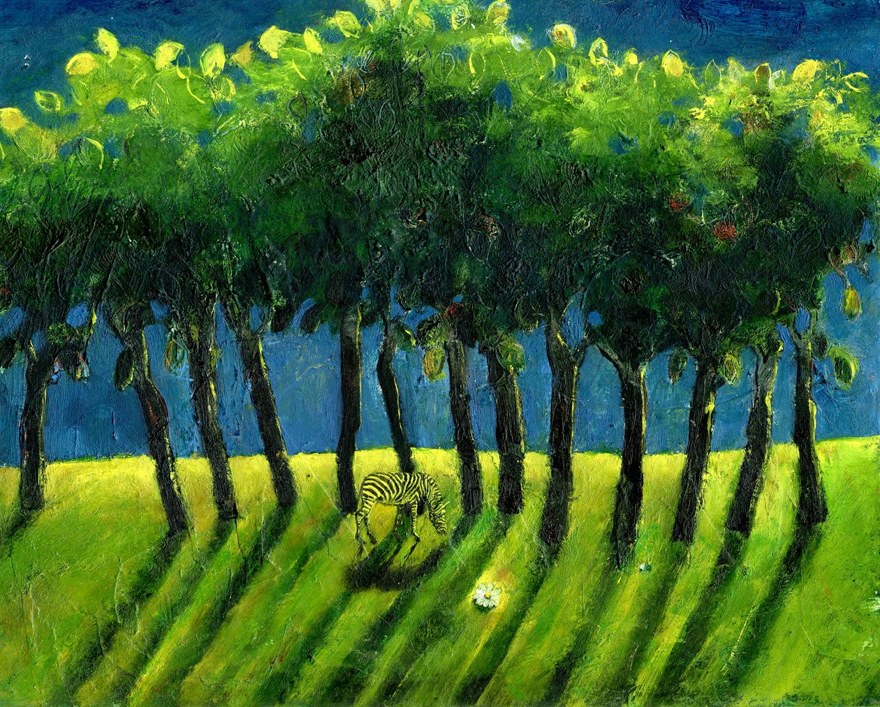 Zebra Trees, 2005, (olie på papir) af Gigi Sudbury