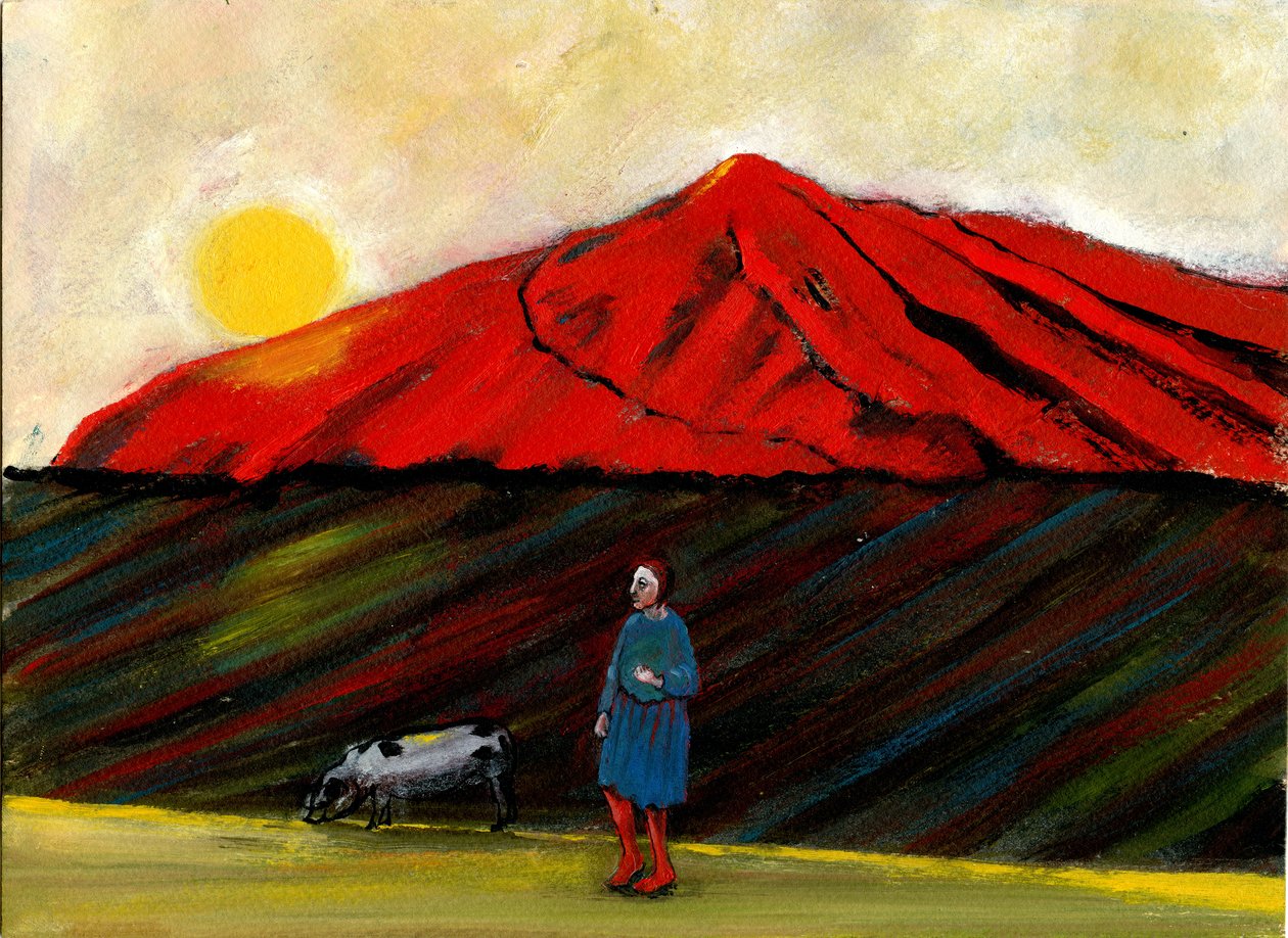I Brought My Pig Home, 2004, (olie på papir) af Gigi Sudbury