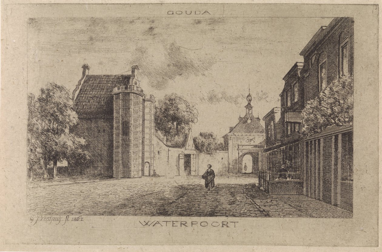 Udsigt over Waterpoort i Gouda af Gijsbertus Johannes Verspuy