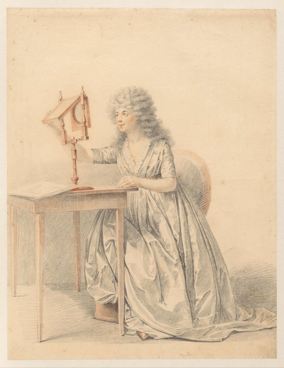 Figurstudie af en siddende kvinde med et optisk spejl af Gijsbertus Johannus van den Berg