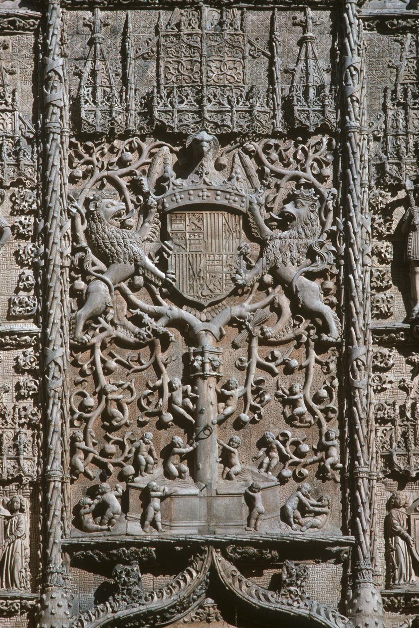 Detalje af indgangsfacaden Museo Nacionalde Escultura Religiosa bygget 1488-96 foto af Gil de Siloe