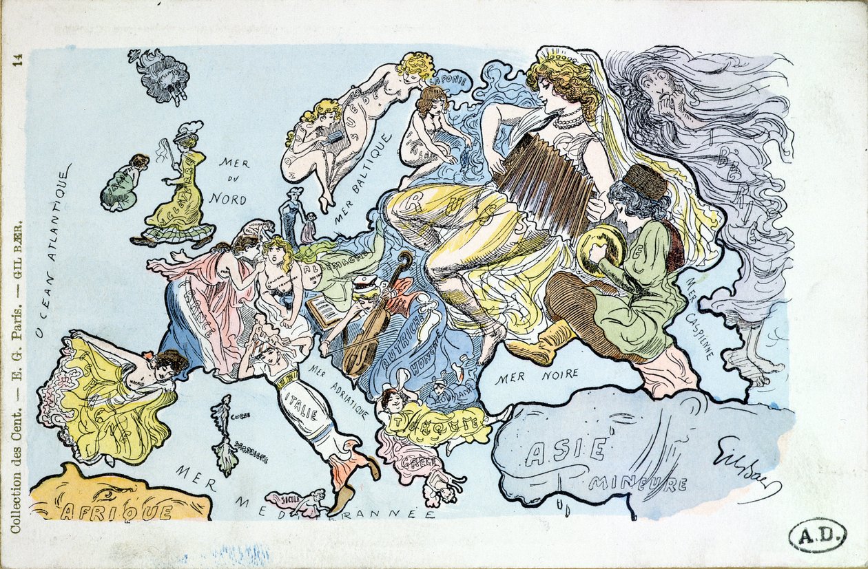 Postkort, der viser de europæiske lande som kvinder europ af Gil Baer