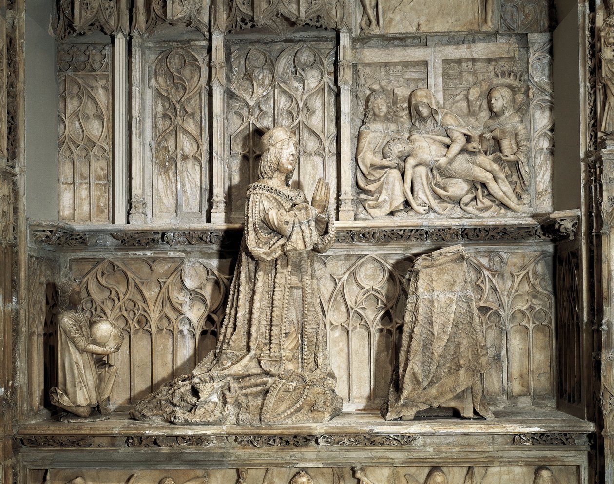 Gotisk kunst: John of Padillas grav (1490-1521). Hidalgo og castiliansk revolutionær, kendt for sin deltagelse i krigen mod de Castilianske samfund. Marmorskulptur af Gil af Shiloh (1486-1501), omkring 1500. Burgos, Burgos Museum af Gil de Siloe