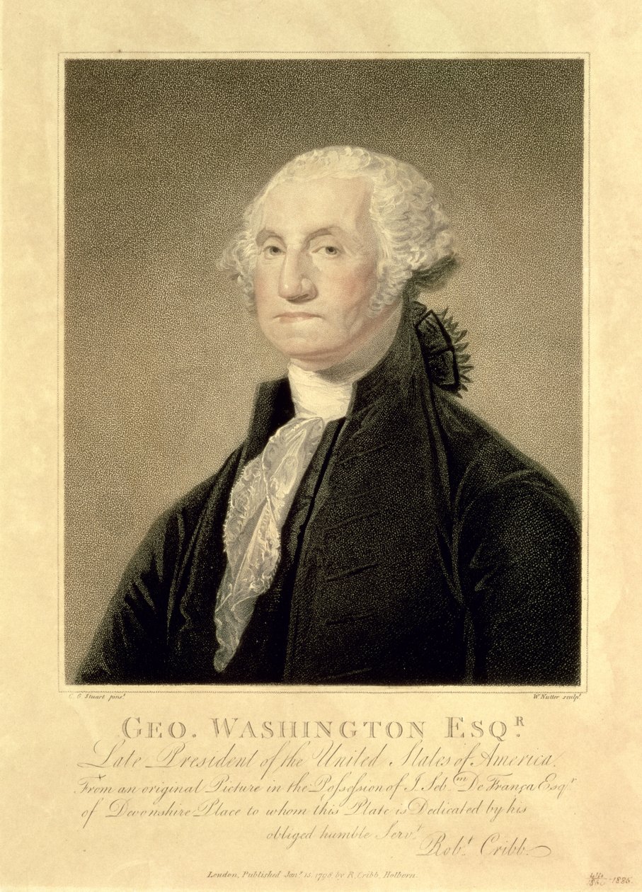 Portræt af George Washington, indgraveret af William Nutter, pub. af Robert Cribb, 1798 af Gilbert Stuart