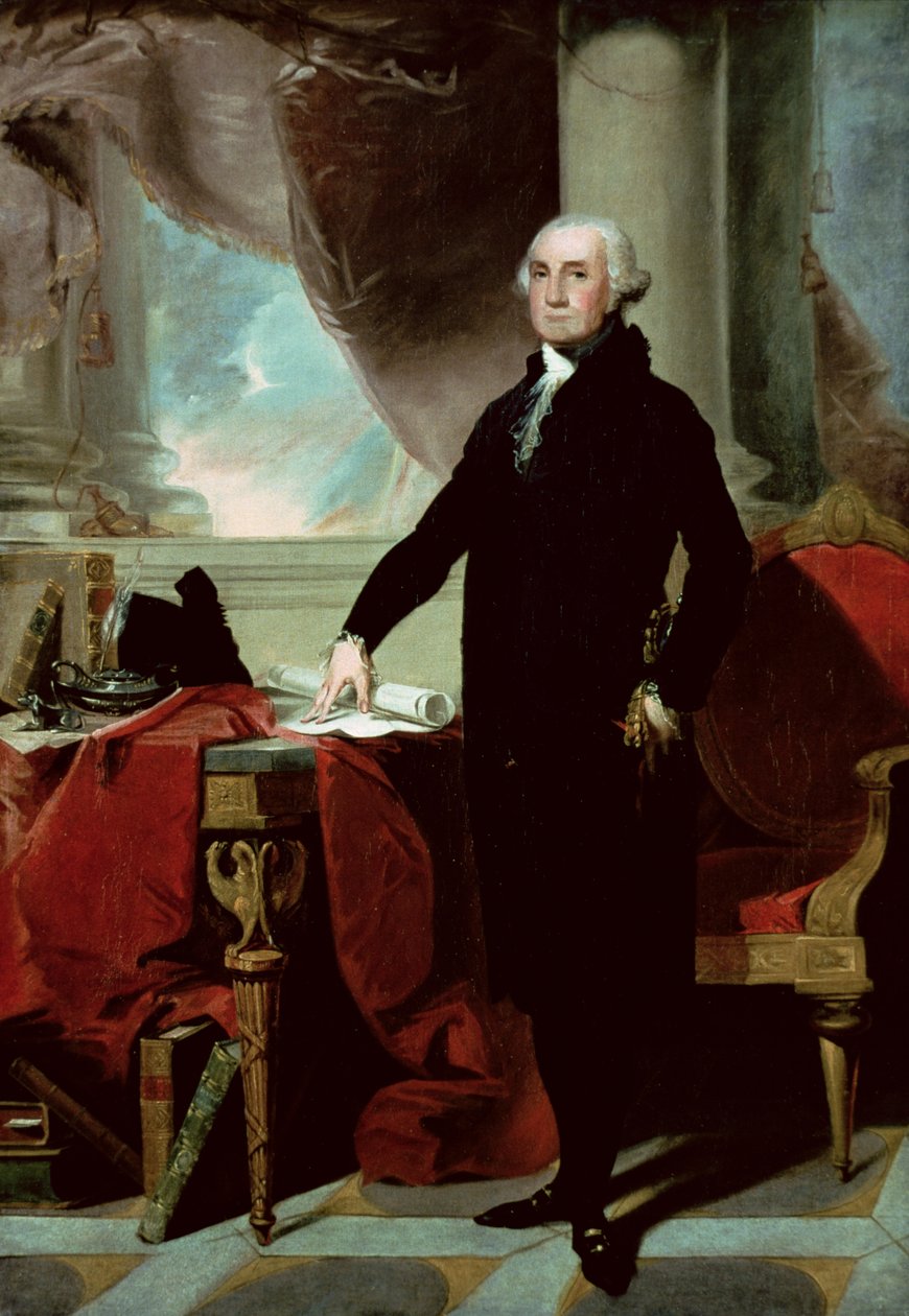 George Washington (1732-99) (farve litho) af Gilbert (after) Stuart