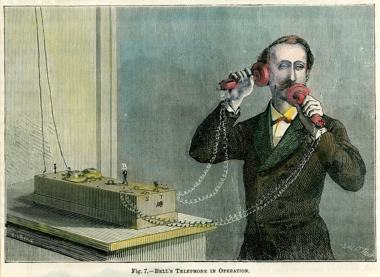 Klokketelefon i drift, slutningen af 1800-tallet. af Gilbert