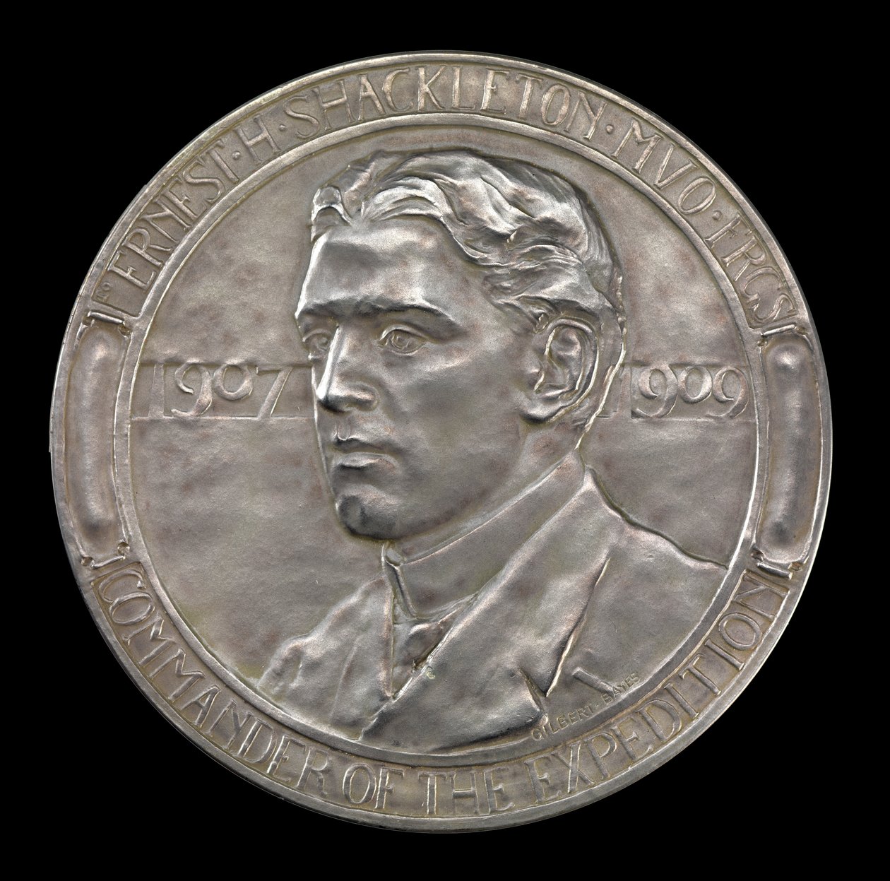 Royal Geographical Society-medalje: Shackletons antarktiske ekspedition 1907-1909 (sølv) af Gilbert Bayes