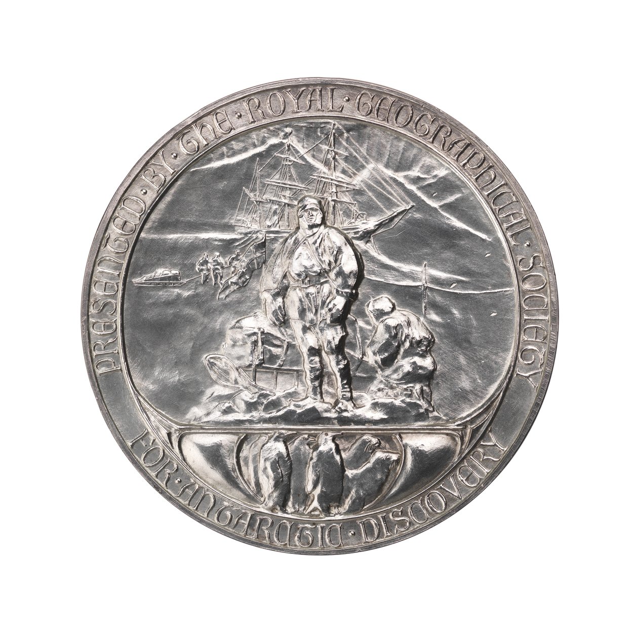 Royal Geographical Societys medalje: Scotts antarktiske ekspedition 1902-1904, ca. 1904 (sølv) af Gilbert Bayes