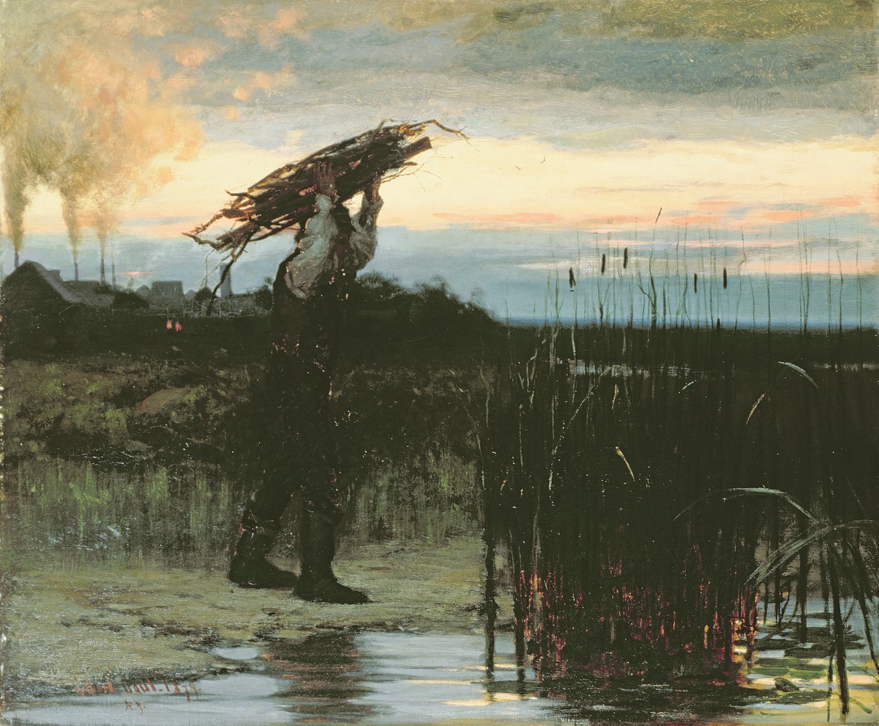 Mand med pinde i skumringen, 1879 af Gilbert Gaul