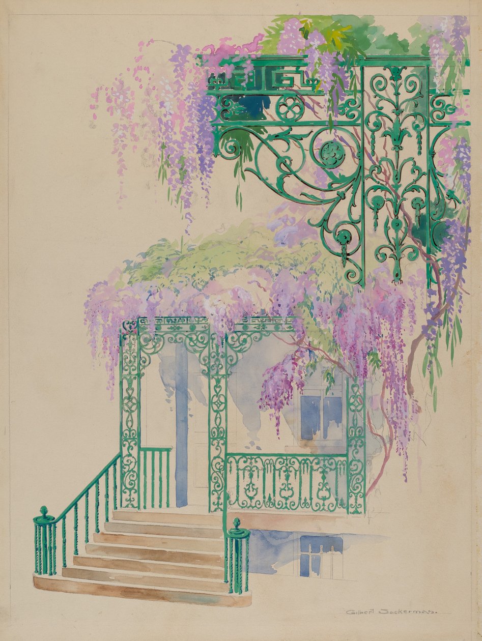 Støbejerns verandarækværk, ca. 1936. af Gilbert Sackerman