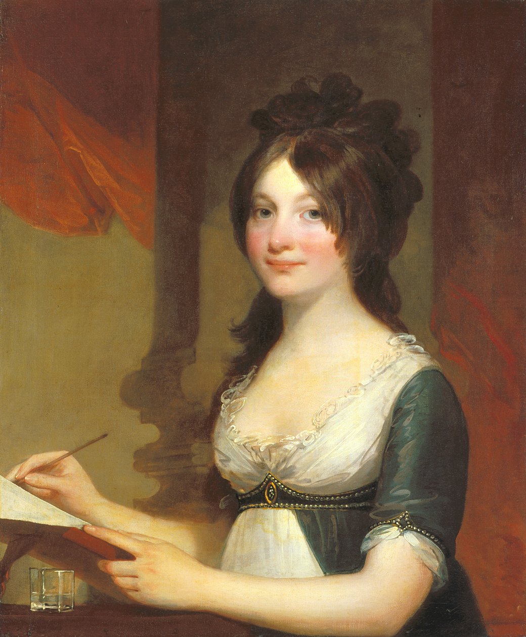 Portræt af en ung kvinde (olie på lærred) af Gilbert Stuart
