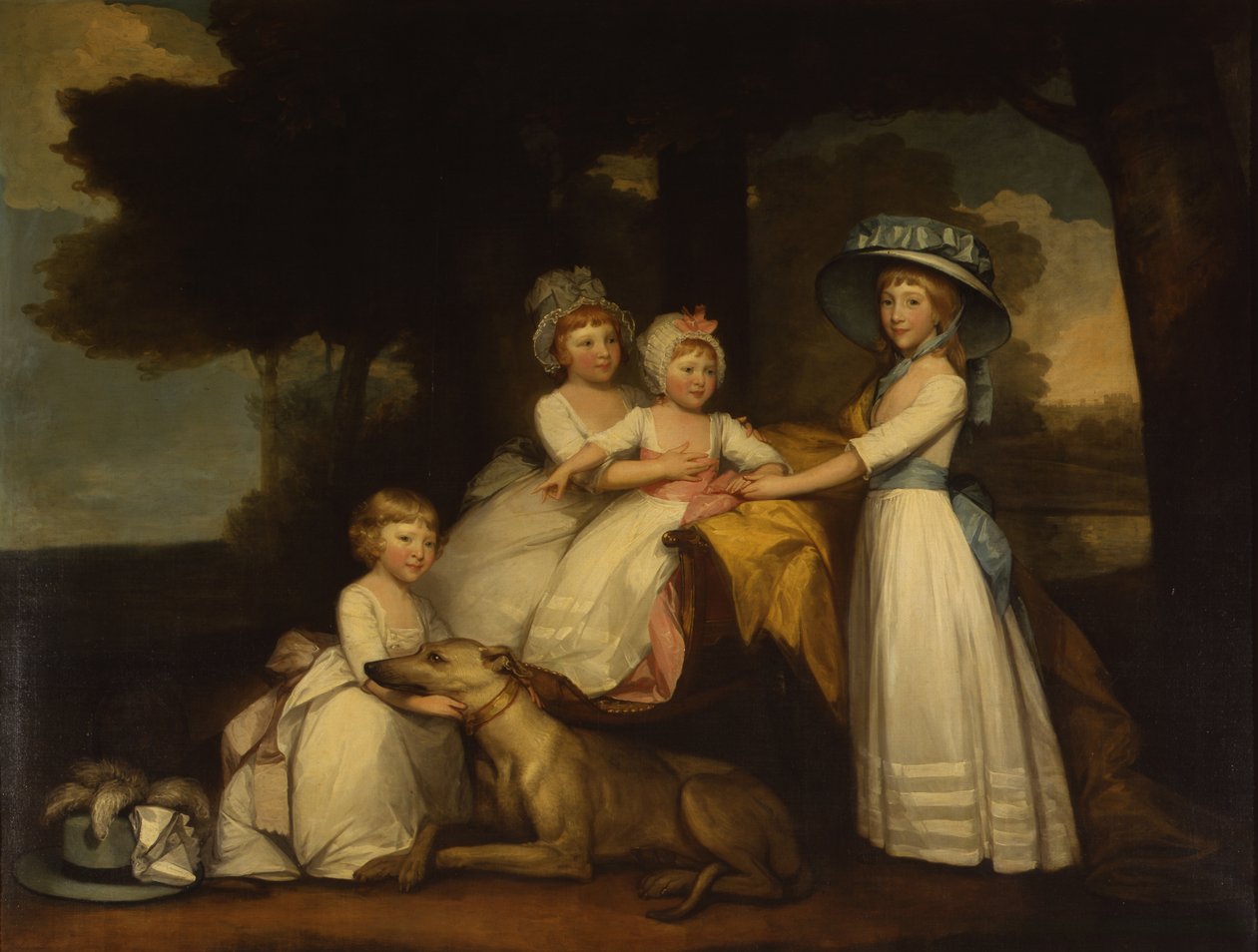 Portræt af den 2. hertug og hertuginde Northumberlands børn - Lady Elizabeth Percy, Earl Percy, Lady Julia Percy og Lady Agnes Percy. af Gilbert Stuart
