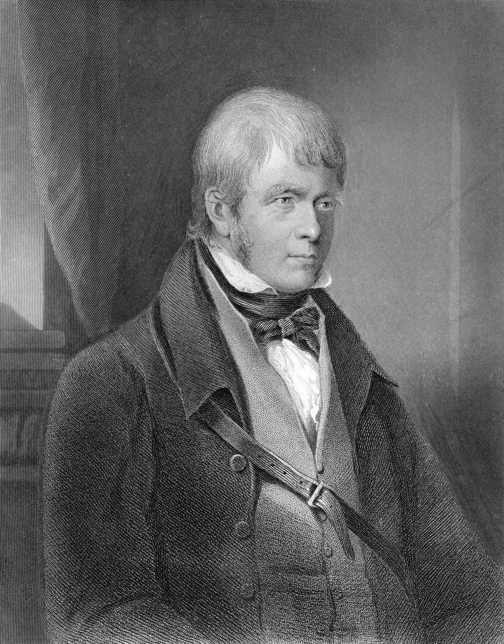 Portræt af Walter Scott (gravering) (bw foto) af Gilbert Stuart Newton