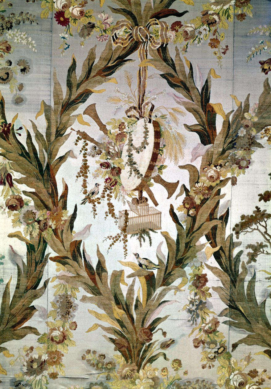Vægmaleri silke of the Empress Bedroom, 1787 (silke) (detaljer) af Gilles Gaudin