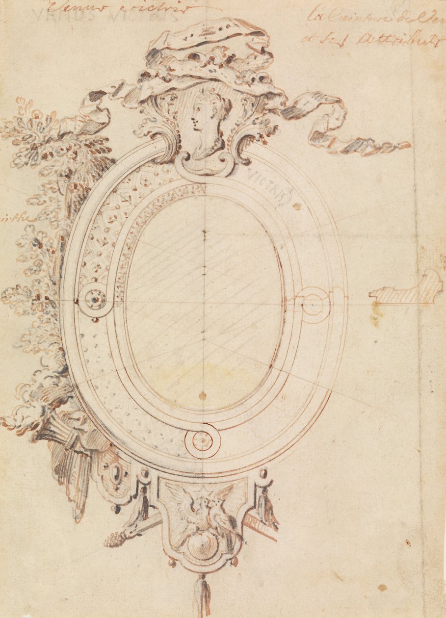 Design til en oval ramme om temaet Venus Victorious af Gilles Marie Oppenord