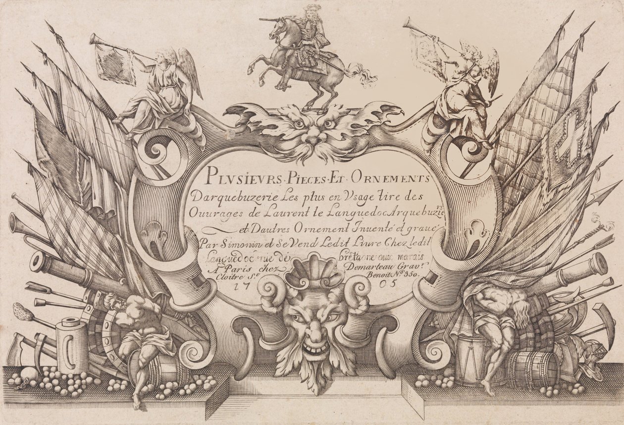 Adskillige stykker og ornamenter Darquebuzerie 4. udvidede udgave, ca. 1776. af Gilles Antoine Demarteau