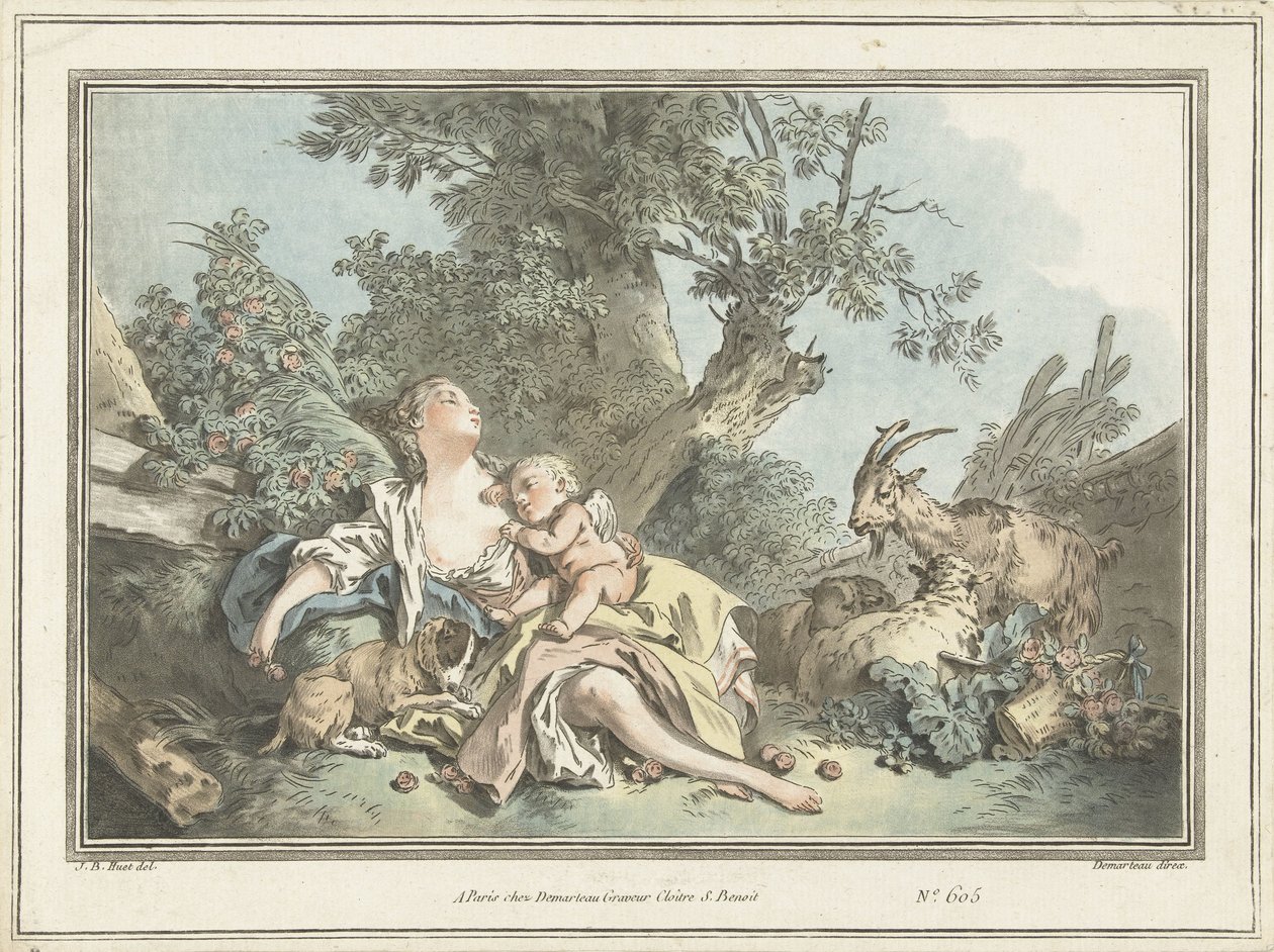 Sovende Hyrdinde og Sovende Amor af Gilles Antoine Demarteau