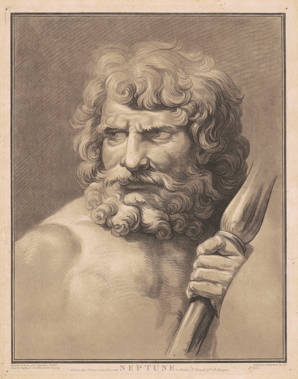 Neptun af Gilles Antoine Demarteau, after Anicet Charles Gabriel Lemonnier, after Raphael