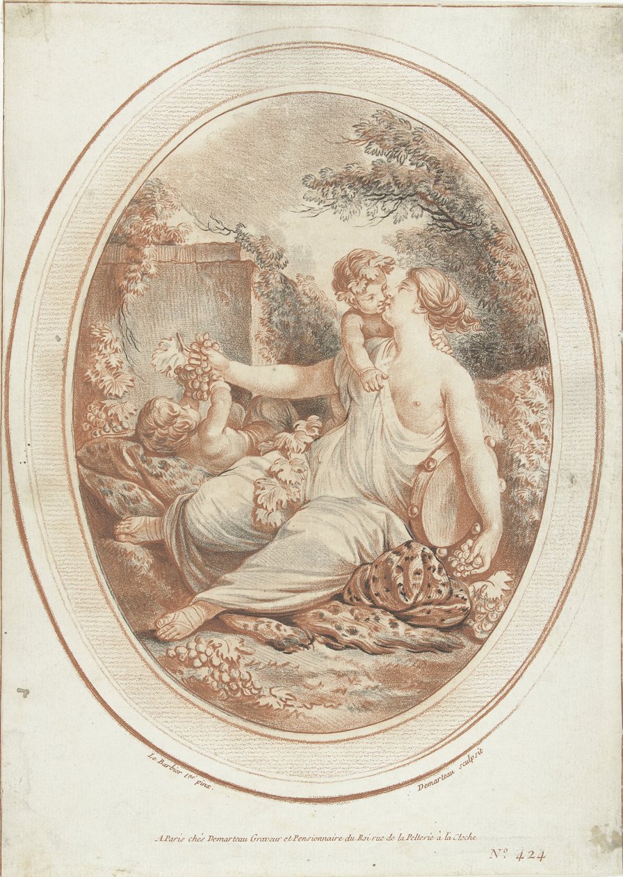 Bacchanal med nymfe og to putti af Gilles Demarteau
