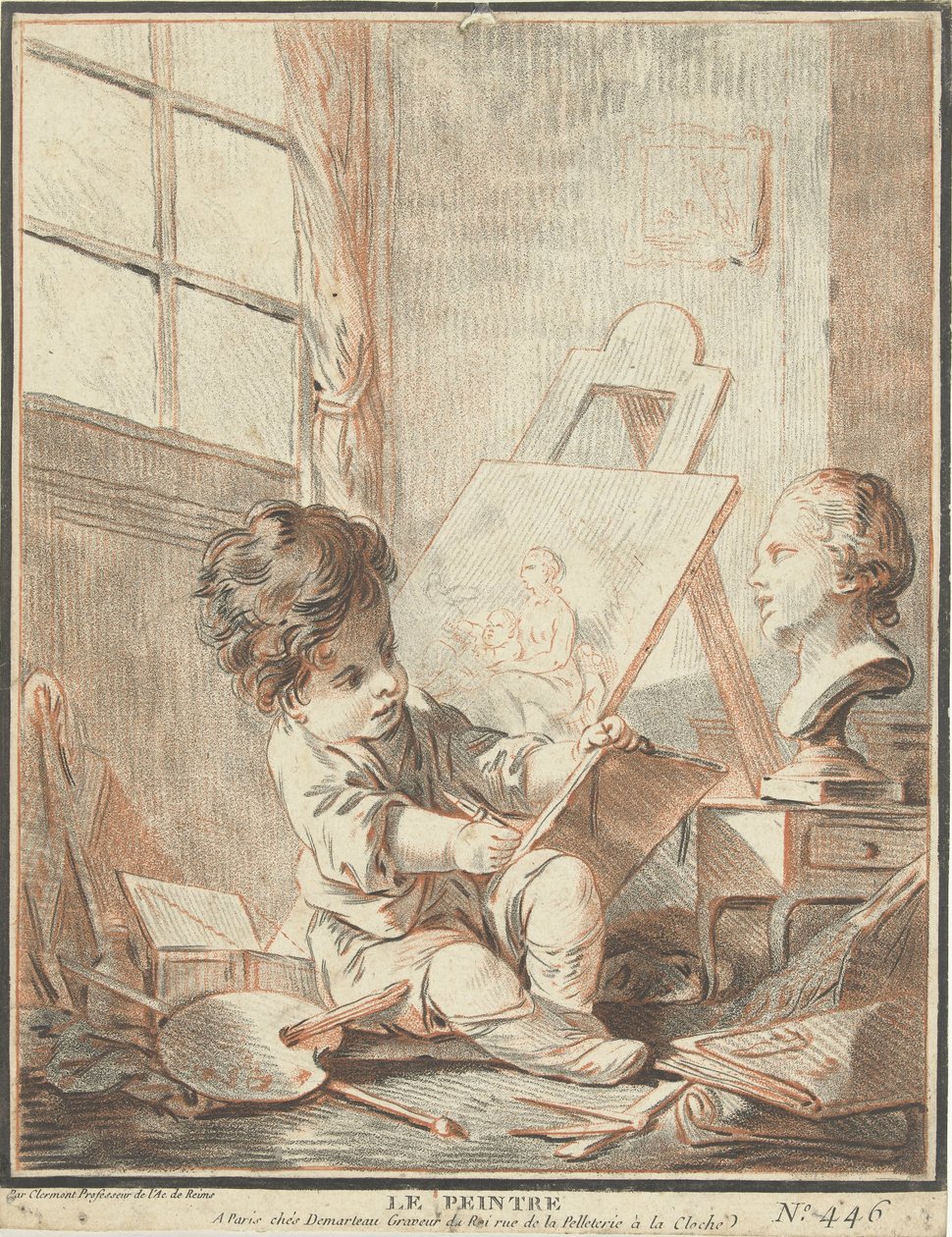 Kind als schilder i atelier Le peintre (titel på objekt) af Gilles Demarteau