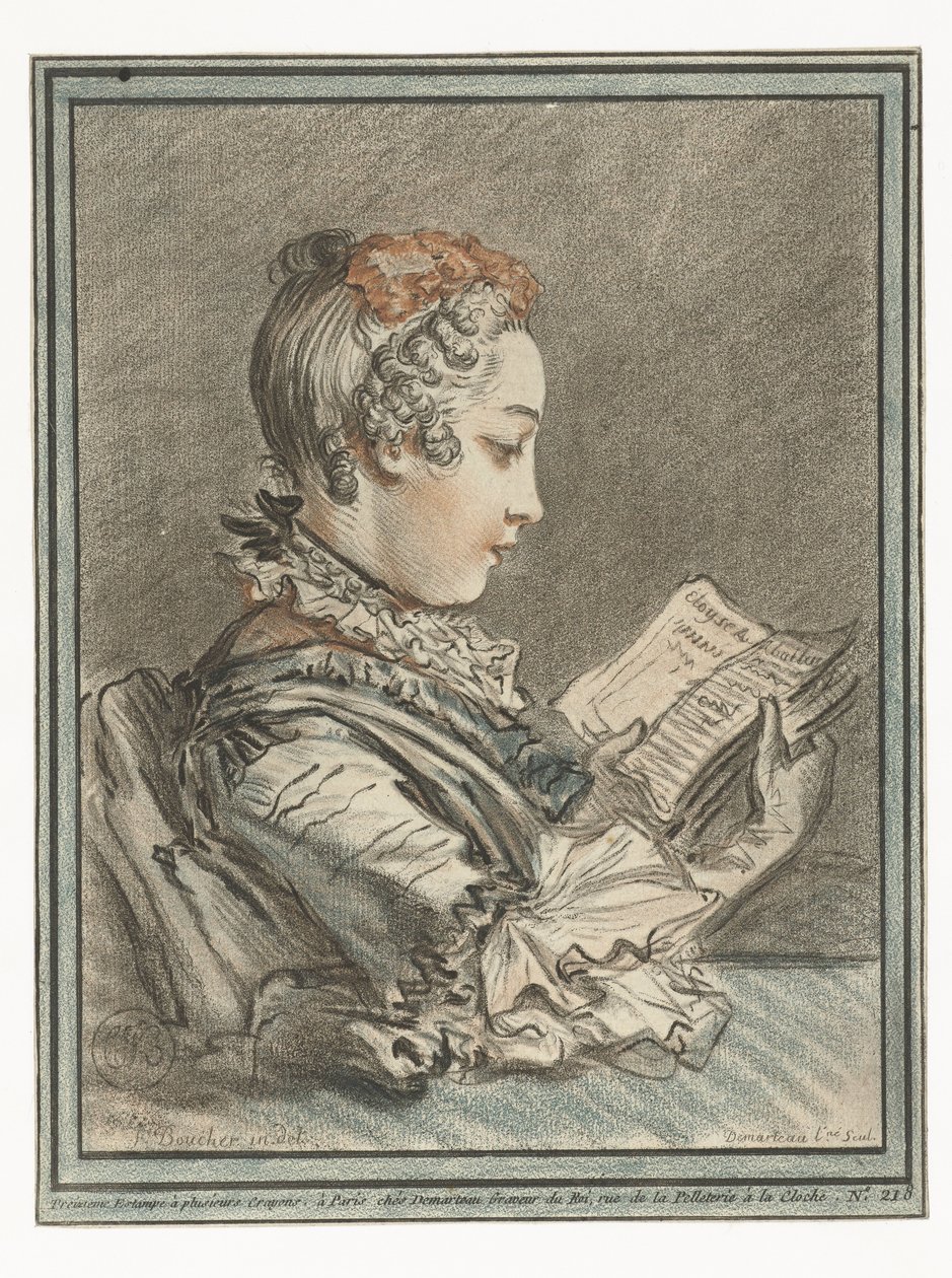 læsende kvinde Femme lisant Eloyse et Abilar af Gilles Demarteau