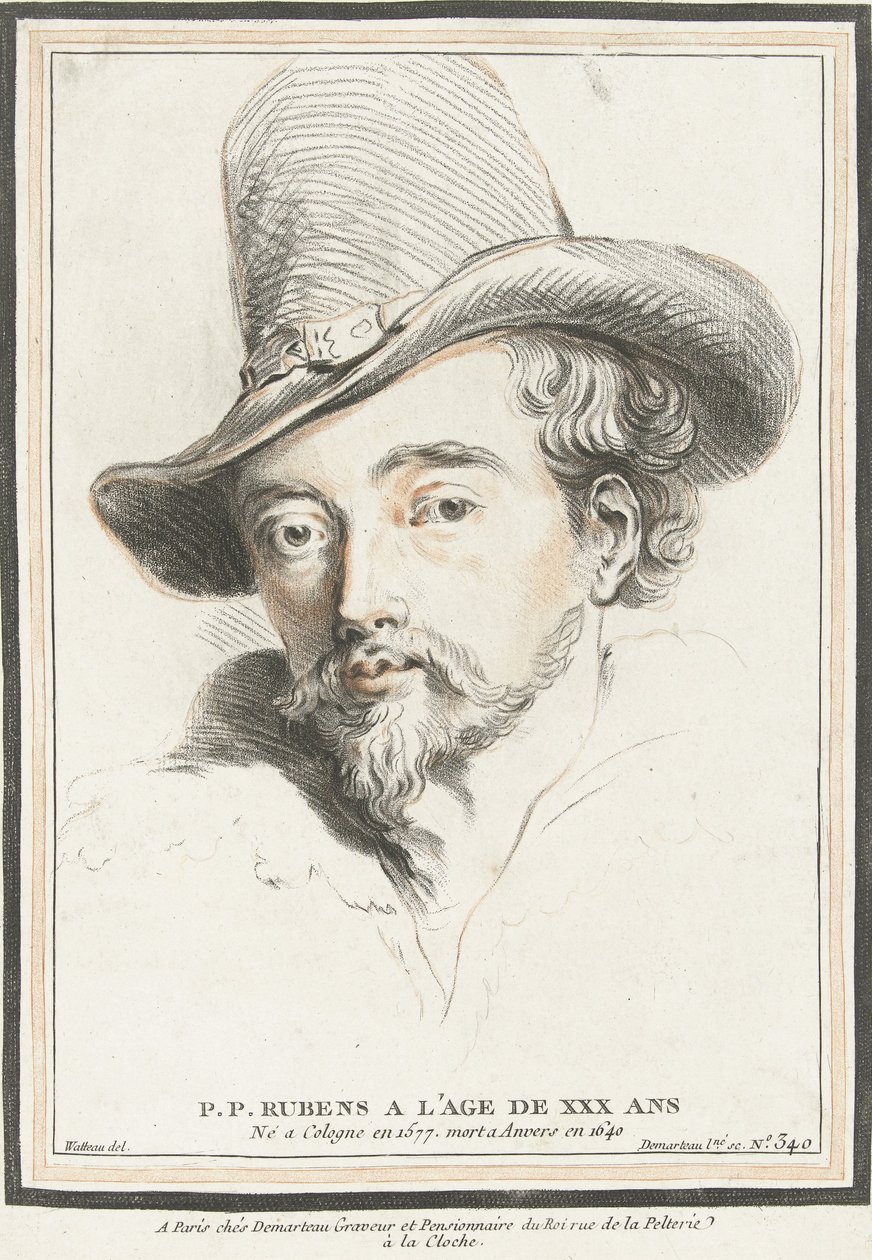 Portræt af Peter Paul Rubens i en alder af 30 af Gilles Demarteau