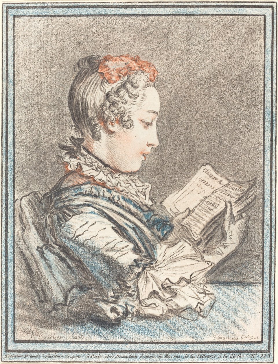 Ung pige læser Héloise og Abélard, 1770. af Gilles Demarteau
