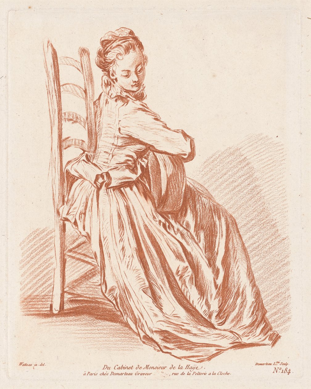 Kvinde, der spiller guitar af Gilles Demarteau, the Elder, Antoine Watteau