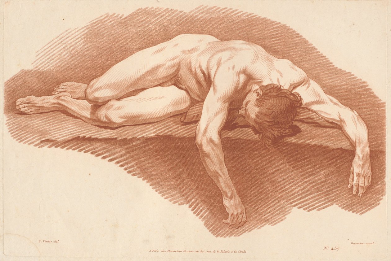 Akademi (457) af Gilles Demarteau, the Elder after Carle Van Loo