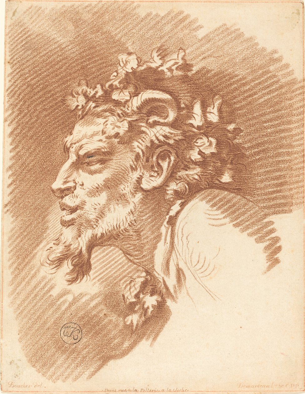 Hoved af en faun af Gilles Demarteau, the Elder after François Boucher