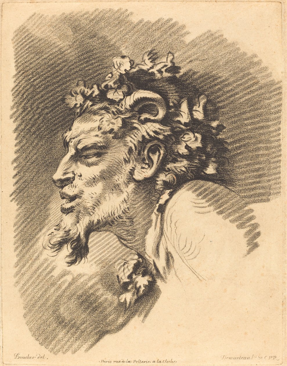 Hoved af en faun af Gilles Demarteau, the Elder after François Boucher