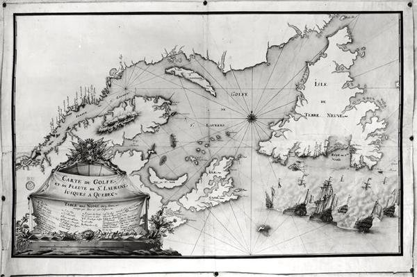 Kort over St. Lawrence-bugten og floden, 1699 af Gilles Gabriel de Saccardi