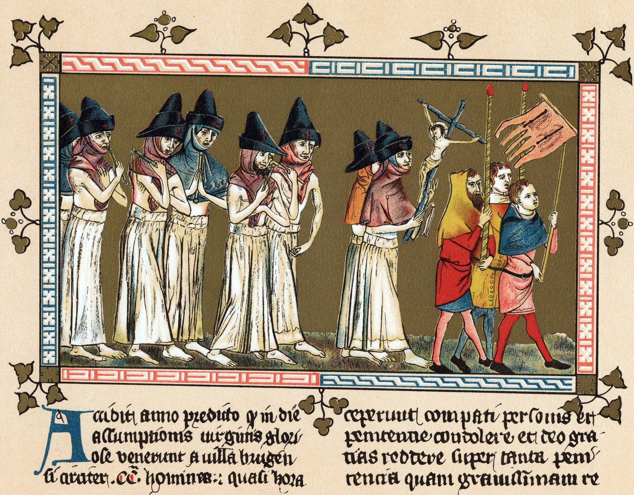 Flagellanter eller korsbrødre i Doornik i 1349 (litografi) af Gilles Le Muisit